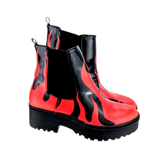 Iron Fist Fire Flame Red and Black Grunge Harajuku Boots Size 5 - Picture 14 of 16